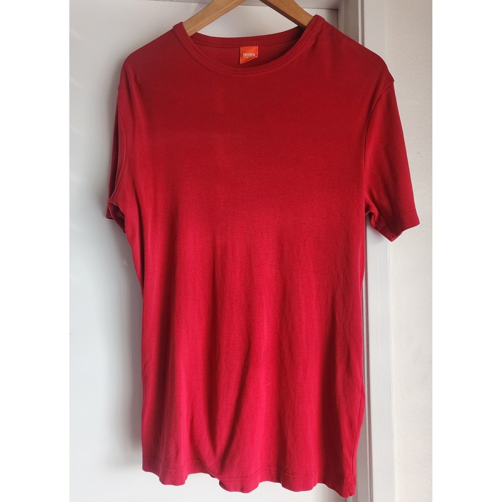 BOSS Men's Red Cotton T-Shirt Crew Neck Short Sleeve Made in Latvia